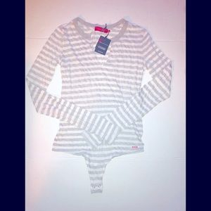 NWT n:Philanthropy Stripe Gray White Bodysuit